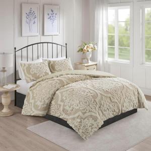 Madison Park Tufted Chenille Cotton Comforter, All Season Bedding Set, Matching Shams, Viola, Damask Off White King/Cal King(104″x92″) 3 Piece(Damask Taupe)