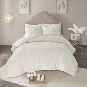 Madison Park Tufted Chenille Cotton Comforter, All Season Bedding Set, Matching Shams, Viola, Damask Off White King/Cal King(104″x92″) 3 Piece(Floral Off White)