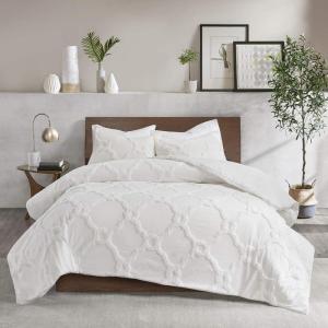 Madison Park Tufted Chenille Cotton Comforter, All Season Bedding Set, Matching Shams, Viola, Damask Off White King/Cal King(104″x92″) 3 Piece(Geometric Ogee White)
