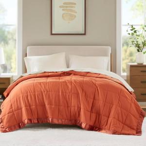Madison Park Twin Blanket Quilted Microfiber, Satin Binding, 3M Scotchgard Moisture Wicking Treatment, Soft and Lightweight Summer Blanket for Couch, Windom, Twin, Orange(Orange)