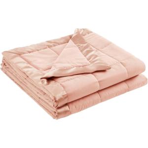 Madison Park Twin Blanket Quilted Microfiber, Satin Binding, 3M Scotchgard Moisture Wicking Treatment, Soft and Lightweight Summer Blanket for Couch, Windom, Twin, Orange(Satin Trim  Blush)