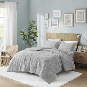 Madison Park Ultra Soft Luxury Premium Plush Comforter Mini Modern All Season Down Alternative Bedding Set with Matching Sham, King, Ivory(Grey)