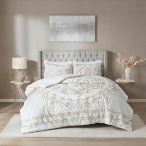 Madison Park Violette 100% Chenille Cotton Tufted Duvet – Boho Medallion Design, Modern Luxe All Season Comforter Cover Bed Set with Matching Shams, Full/Queen(90″x90″), Ivory/Taupe 3 Piece(Violette Ivory/Taupe)
