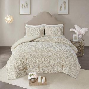 Madison Park Violette 100% Chenille Cotton Tufted Duvet – Boho Medallion Design, Modern Luxe All Season Comforter Cover Bed Set with Matching Shams, Full/Queen(90″x90″), Ivory/Taupe 3 Piece(Laetitia Taupe)