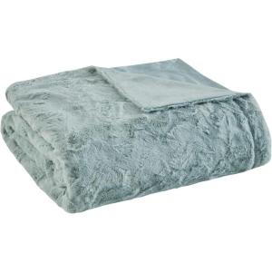 Madison Park Zuri Soft Plush Luxury Oversized Faux Fur Throw Animal Stripes Design, Faux Mink On The Reverse, Modern All Seasons Blanket for Bed, Sofa Couch, Office, Sand, 60×70″(Aqua)