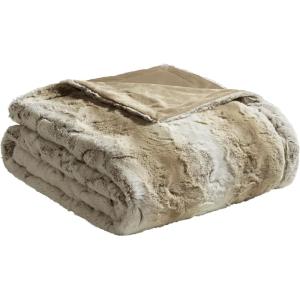 Madison Park Zuri Soft Plush Luxury Oversized Faux Fur Throw Animal Stripes Design, Faux Mink On The Reverse, Modern All Seasons Blanket for Bed, Sofa Couch, Office, Sand, 60×70″(Sand)