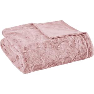 Madison Park Zuri Soft Plush Luxury Oversized Faux Fur Throw Animal Stripes Design, Faux Mink On The Reverse, Modern All Seasons Blanket for Bed, Sofa Couch, Office, Sand, 60×70″(Blush)