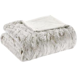 Madison Park Zuri Soft Plush Luxury Oversized Faux Fur Throw Animal Stripes Design, Faux Mink On The Reverse, Modern All Seasons Blanket for Bed, Sofa Couch, Office, Sand, 60×70″(Snow Leopard)