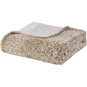 Madison Park Zuri Soft Plush Luxury Oversized Faux Fur Throw Animal Stripes Design, Faux Mink On The Reverse, Modern All Seasons Blanket for Bed, Sofa Couch, Office, Sand, 60×70″(Leopard)