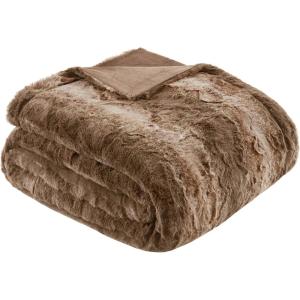 Madison Park Zuri Soft Plush Luxury Oversized Faux Fur Throw Animal Stripes Design, Faux Mink On The Reverse, Modern All Seasons Blanket for Bed, Sofa Couch, Office, Sand, 60×70″(Tan)