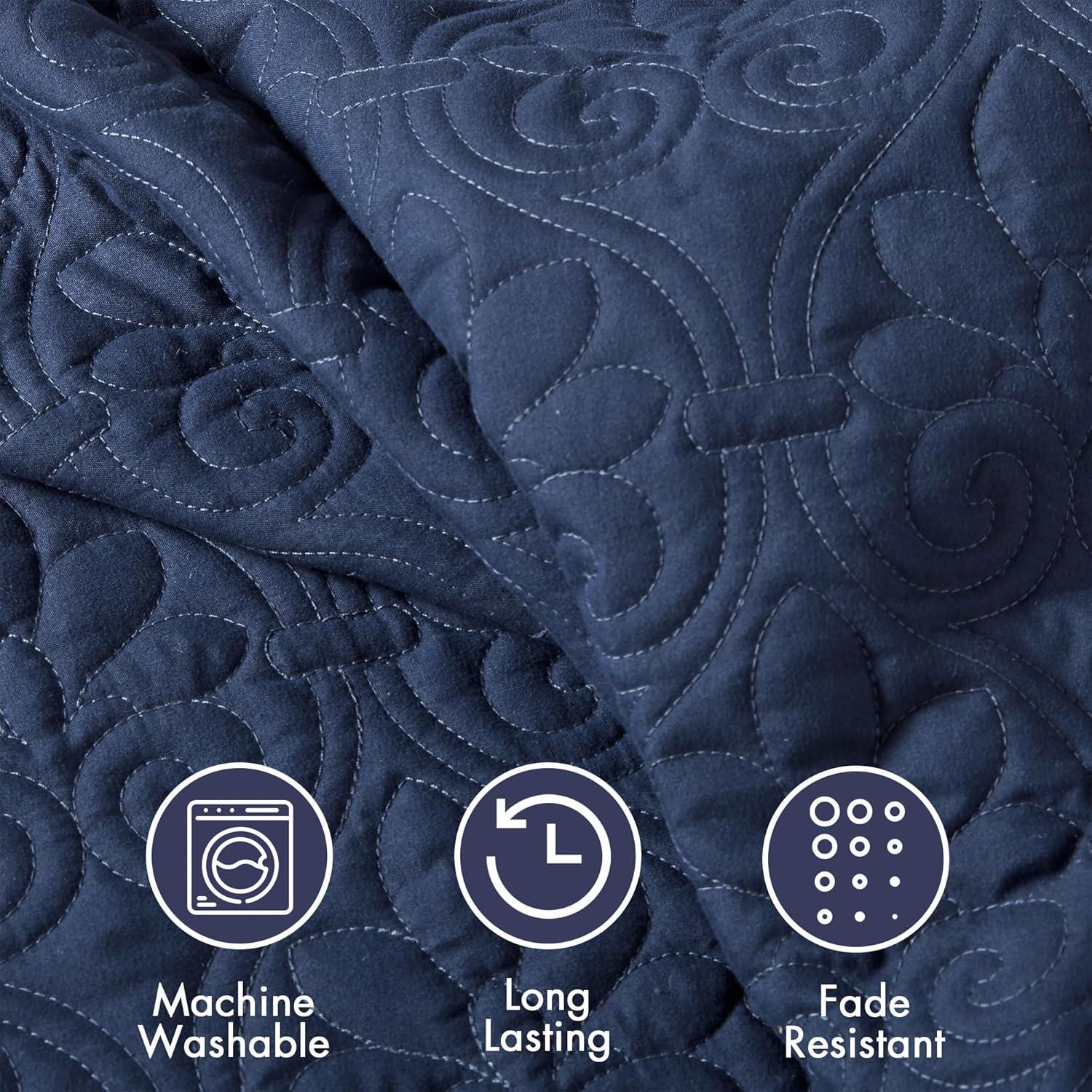 imageMadison Park Quebec Split Corner Quilted Bedspread Classic Traditional Design All Season Lightweight Bedding Set Matching Shams Queen Damask Quilted Cream 3 PieceNavy