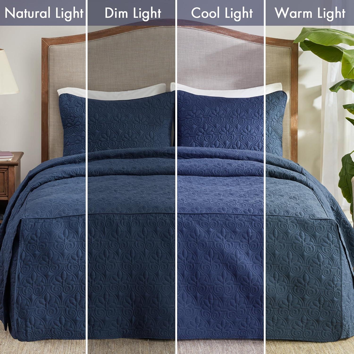 imageMadison Park Quebec Split Corner Quilted Bedspread Classic Traditional Design All Season Lightweight Bedding Set Matching Shams Queen Damask Quilted Cream 3 PieceNavy