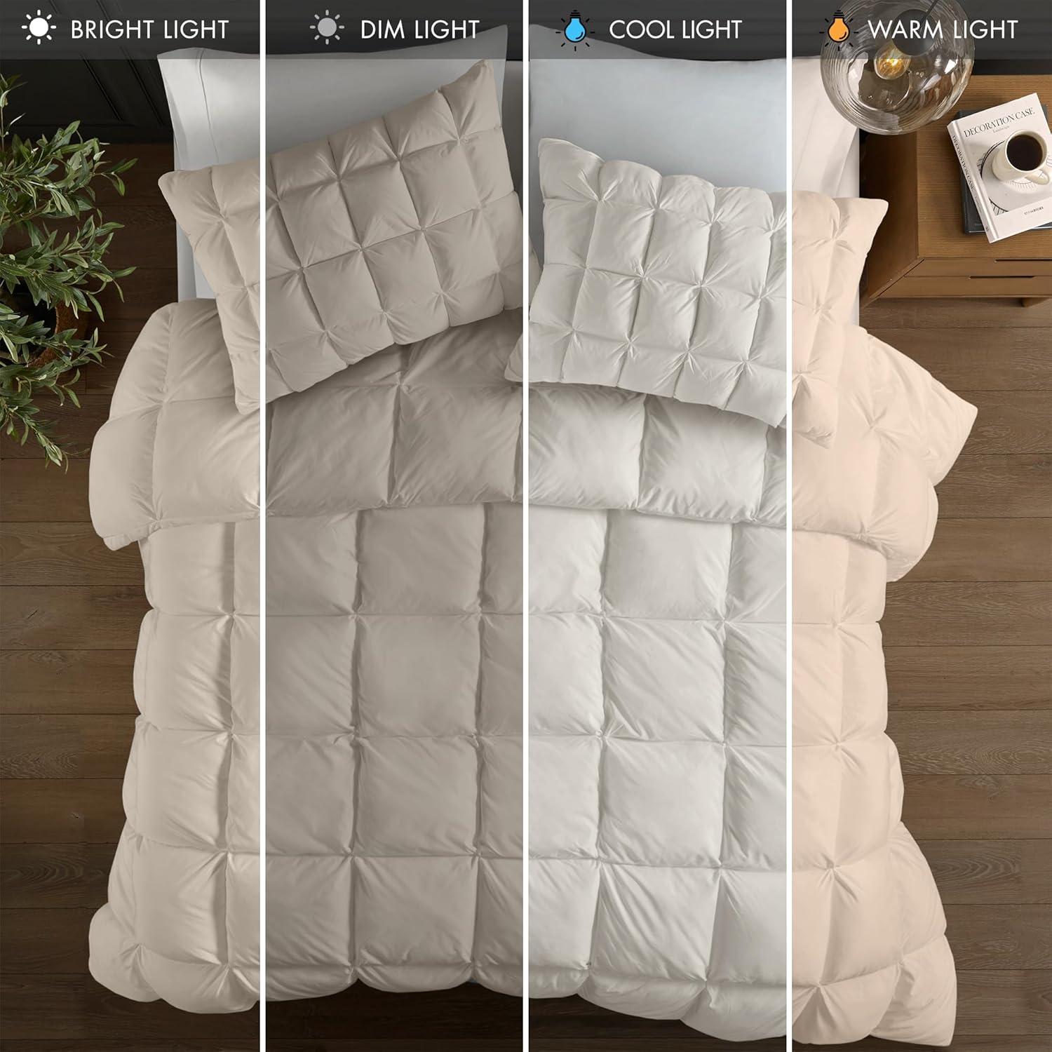 imageMadison Park Queen Comforter Overfilled High Desity Down Alternative Fill Winter 3D Puff Jump Tack Quilted Microfiber Fluffy Comforter Corner Loops Stay Puffed FullQueen WhiteTan