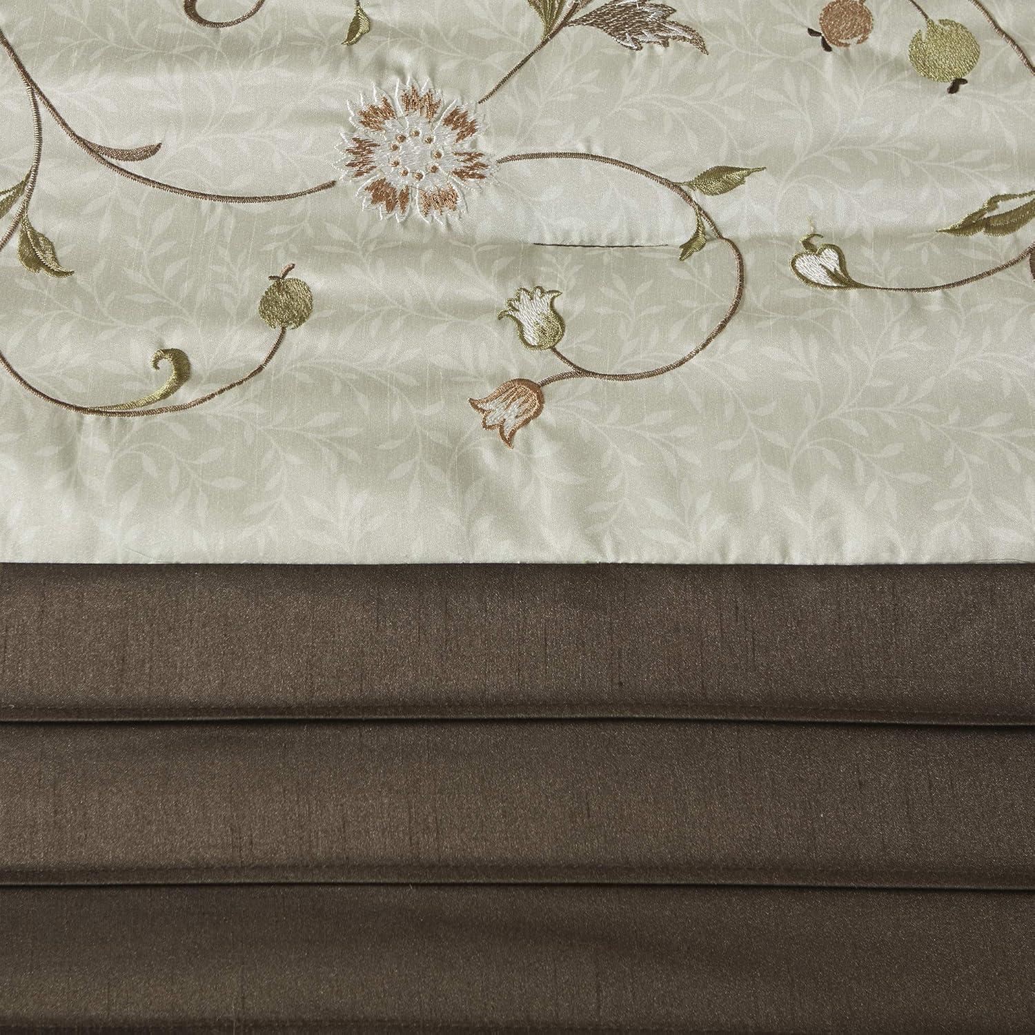 imageMadison Park Serene Faux Silk Comforter Set Floral Embroidery Design All Season Bedding Set Matching Bed Skirt Decorative Pillows Red Queen90quotx90quot 7 PieceGreen