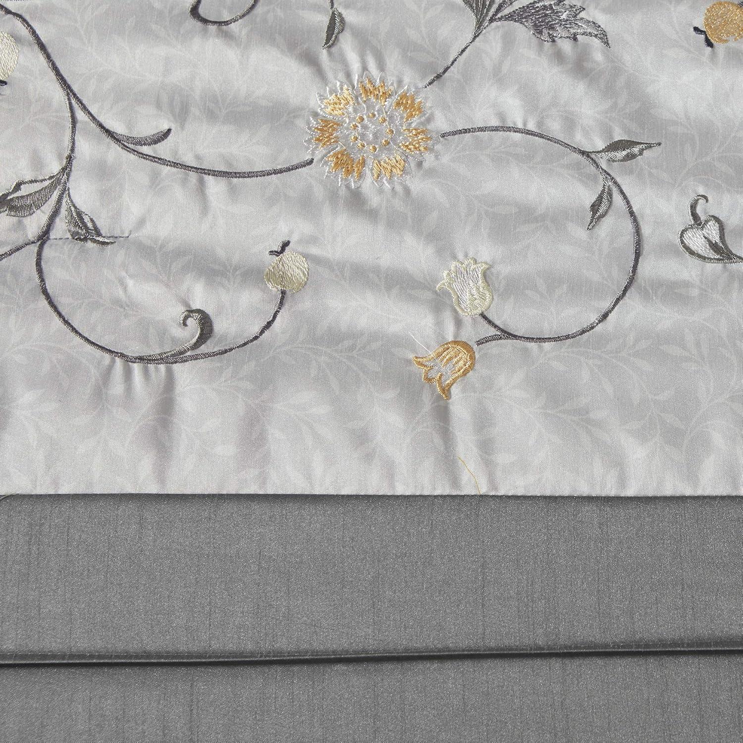 imageMadison Park Serene Faux Silk Comforter Set Floral Embroidery Design All Season Bedding Set Matching Bed Skirt Decorative Pillows Red Queen90quotx90quot 7 PieceYellow
