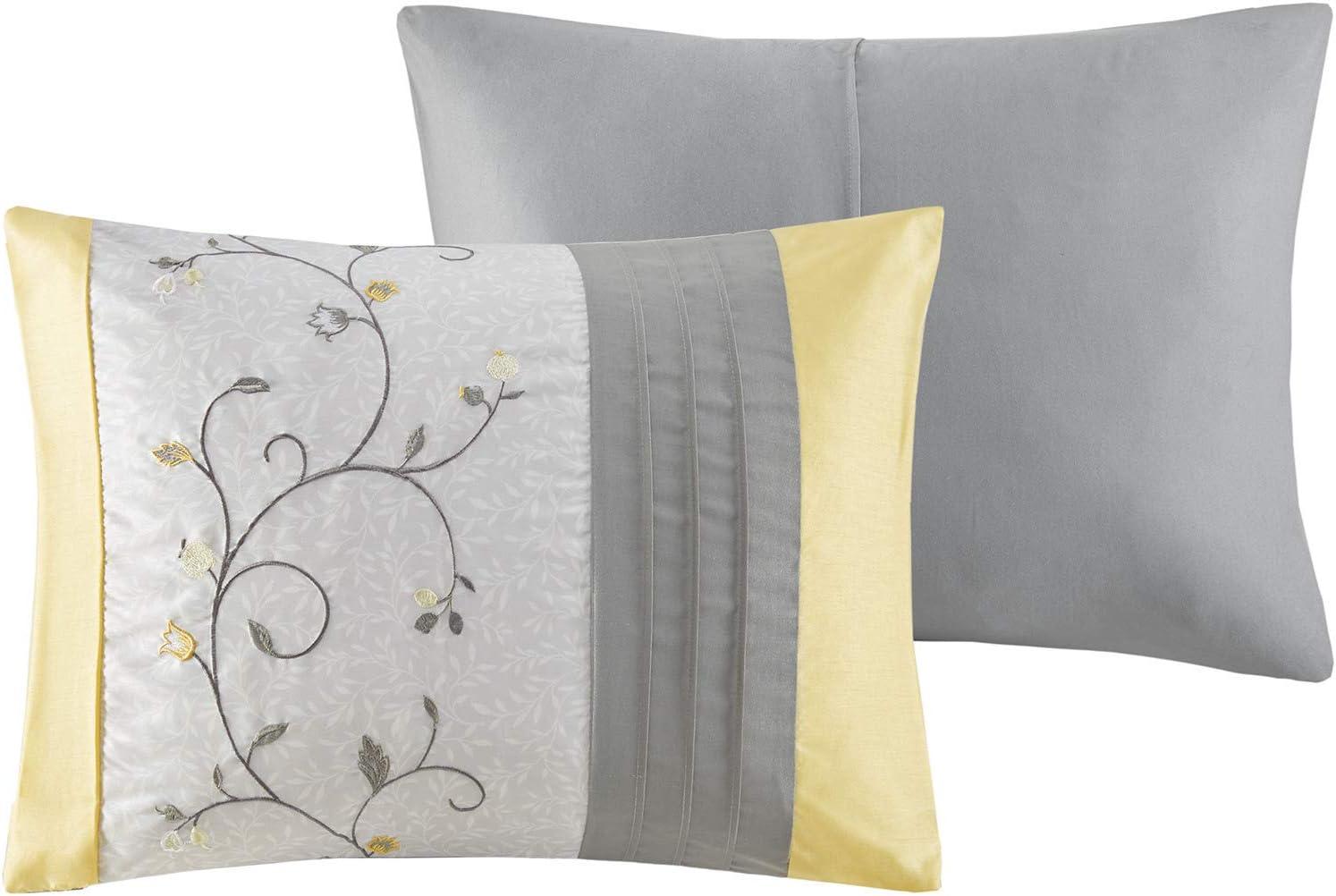 imageMadison Park Serene Faux Silk Comforter Set Floral Embroidery Design All Season Bedding Set Matching Bed Skirt Decorative Pillows Red Queen90quotx90quot 7 PieceYellow