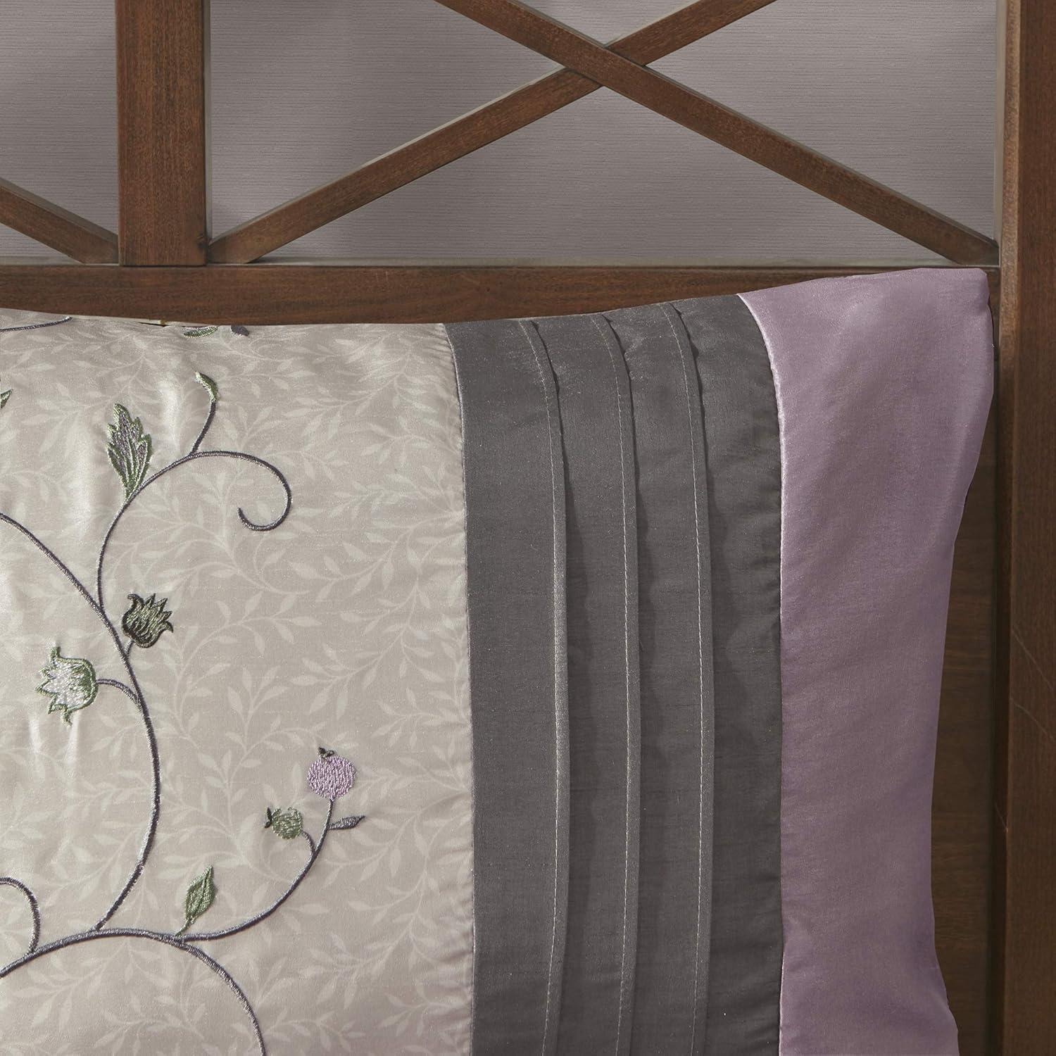 imageMadison Park Serene Faux Silk Comforter Set Floral Embroidery Design All Season Bedding Set Matching Bed Skirt Decorative Pillows Red Queen90quotx90quot 7 PiecePurple