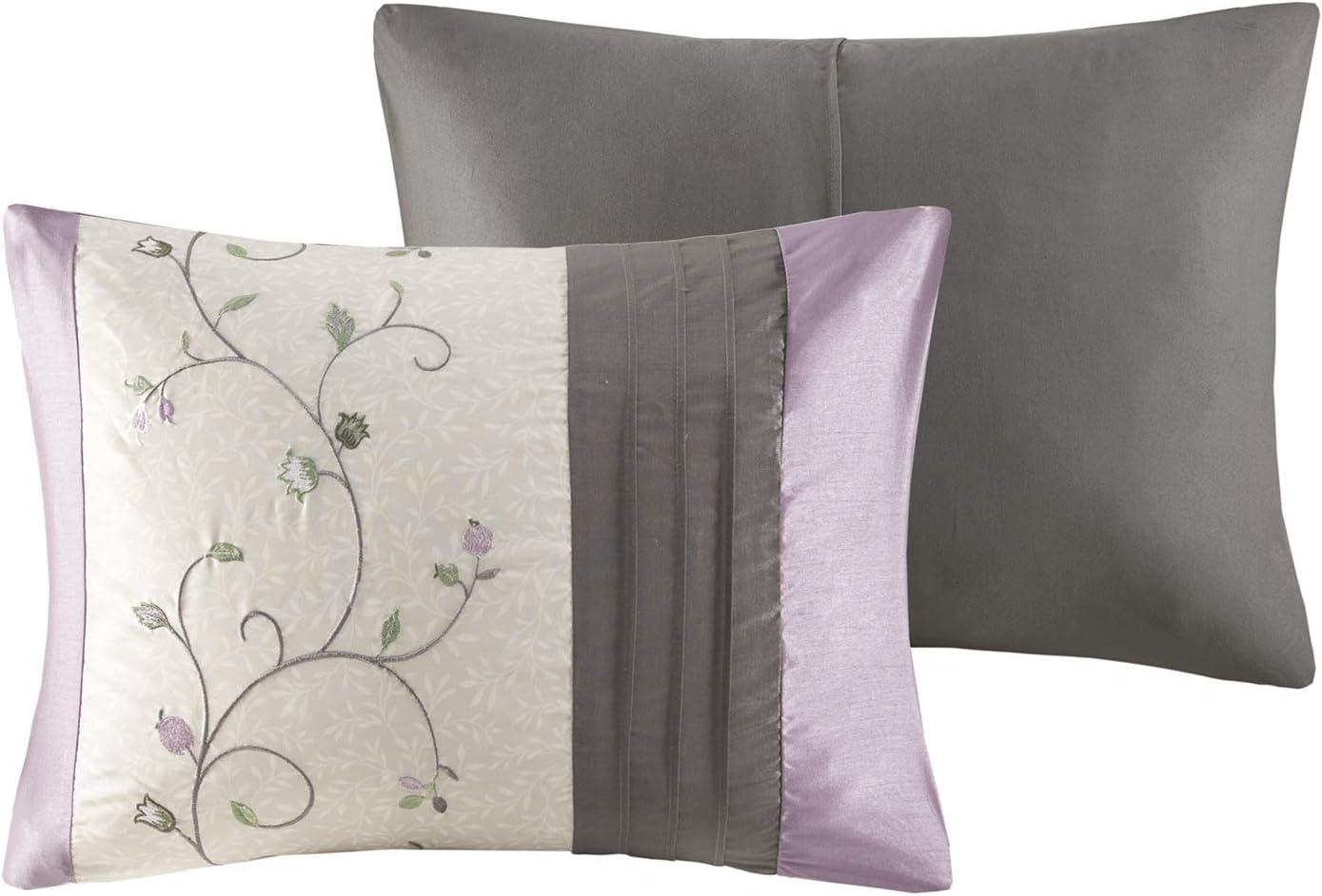 imageMadison Park Serene Faux Silk Comforter Set Floral Embroidery Design All Season Bedding Set Matching Bed Skirt Decorative Pillows Red Queen90quotx90quot 7 PiecePurple