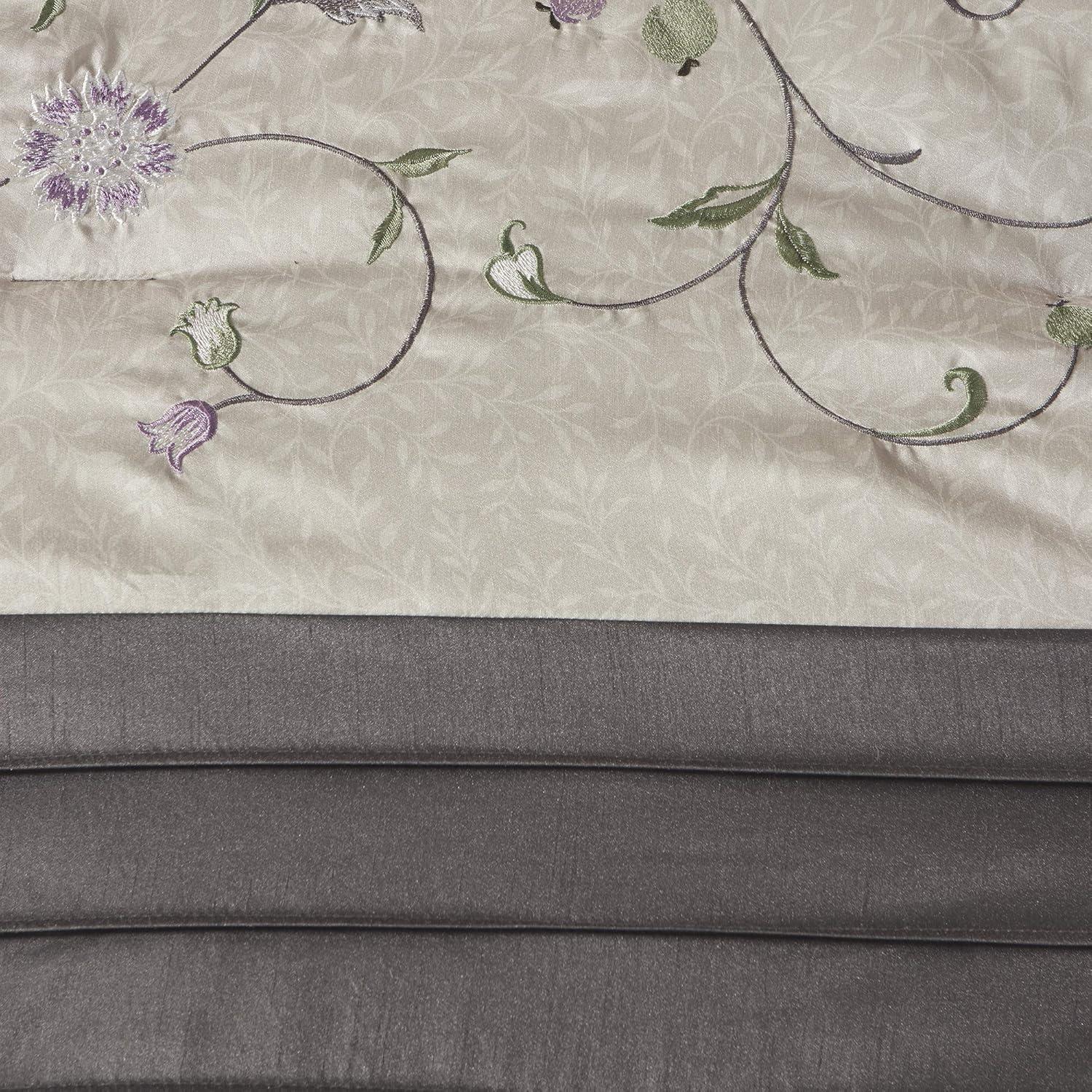 imageMadison Park Serene Faux Silk Comforter Set Floral Embroidery Design All Season Bedding Set Matching Bed Skirt Decorative Pillows Red Queen90quotx90quot 7 PiecePurple