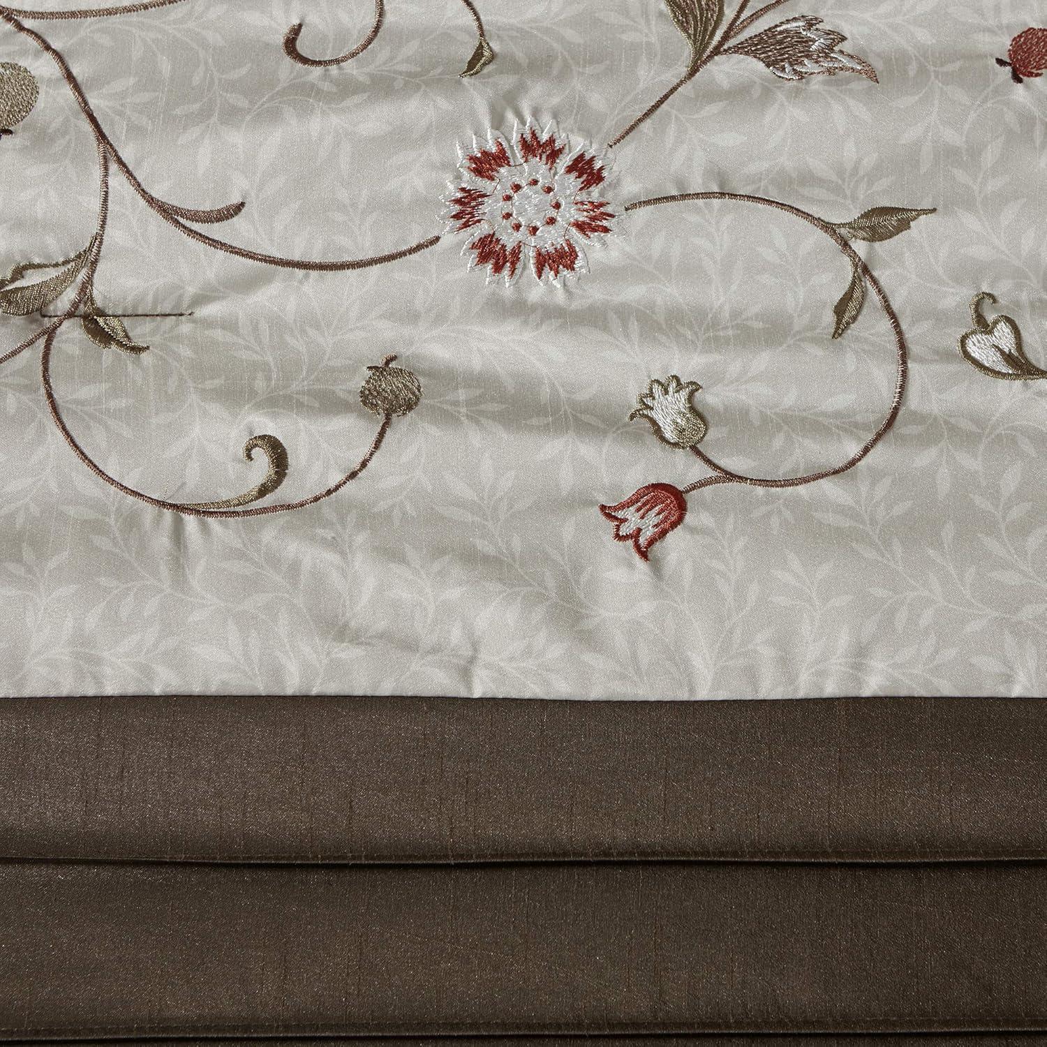 imageMadison Park Serene Faux Silk Comforter Set Floral Embroidery Design All Season Bedding Set Matching Bed Skirt Decorative Pillows Red Queen90quotx90quot 7 PieceSpice