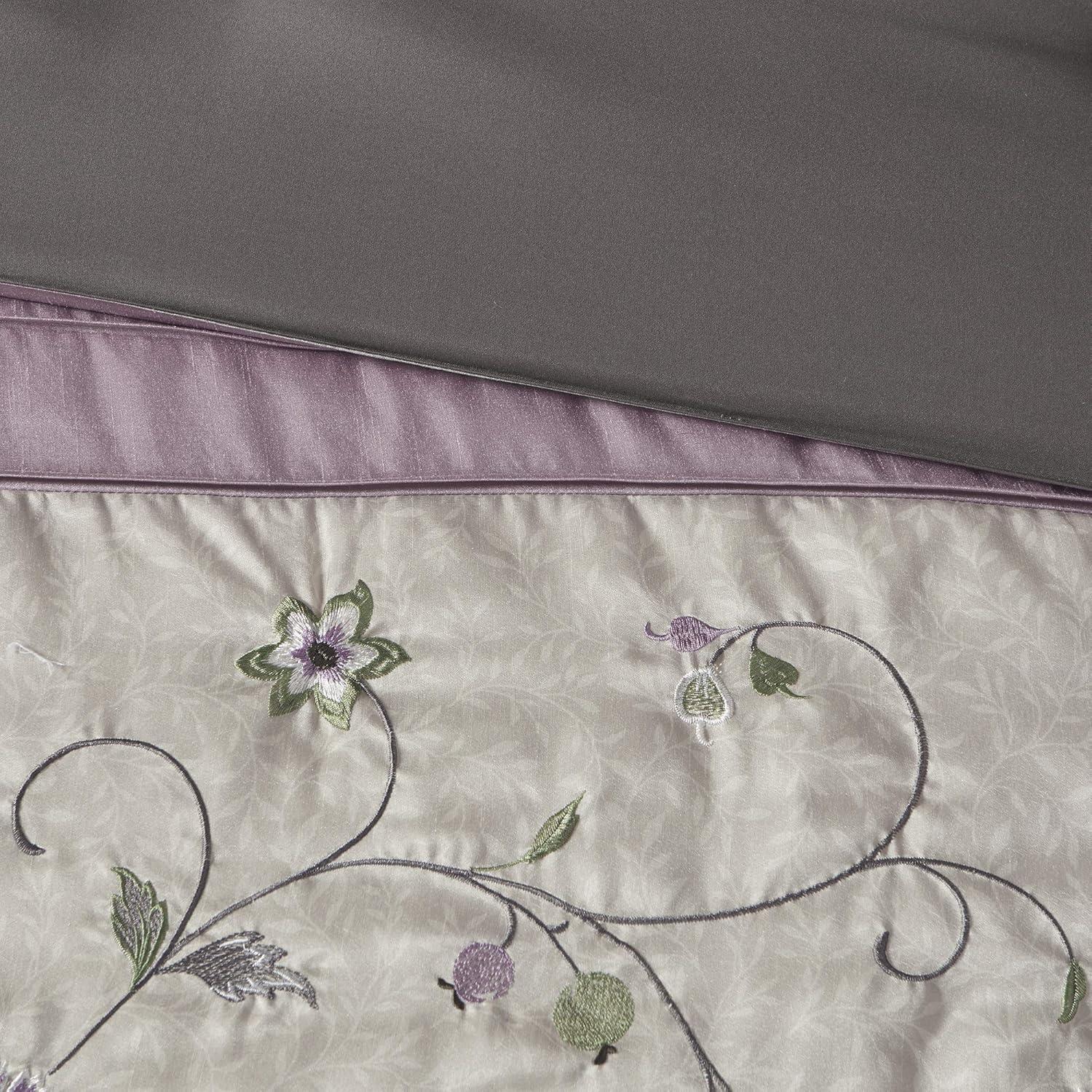 imageMadison Park Serene Faux Silk Comforter Set Floral Embroidery Design All Season Bedding Set Matching Bed Skirt Decorative Pillows Red Queen90quotx90quot 7 PiecePurple