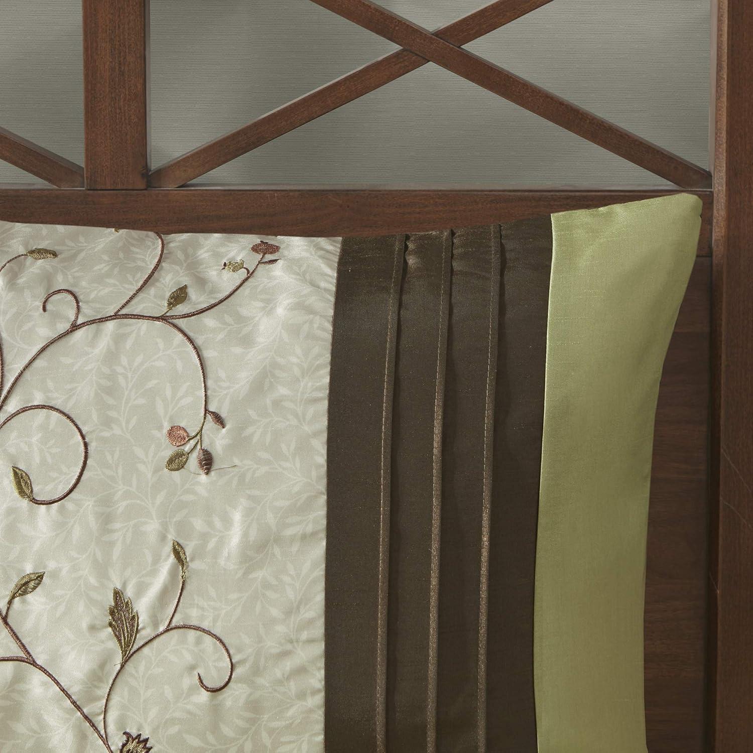 imageMadison Park Serene Faux Silk Comforter Set Floral Embroidery Design All Season Bedding Set Matching Bed Skirt Decorative Pillows Red Queen90quotx90quot 7 PieceGreen