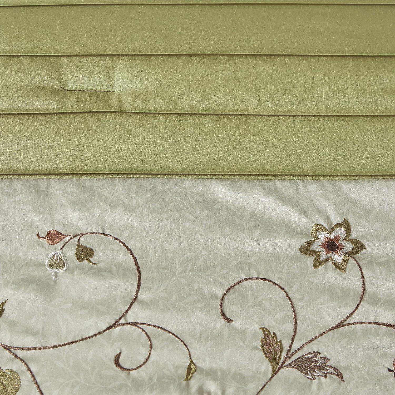 imageMadison Park Serene Faux Silk Comforter Set Floral Embroidery Design All Season Bedding Set Matching Bed Skirt Decorative Pillows Red Queen90quotx90quot 7 PieceGreen