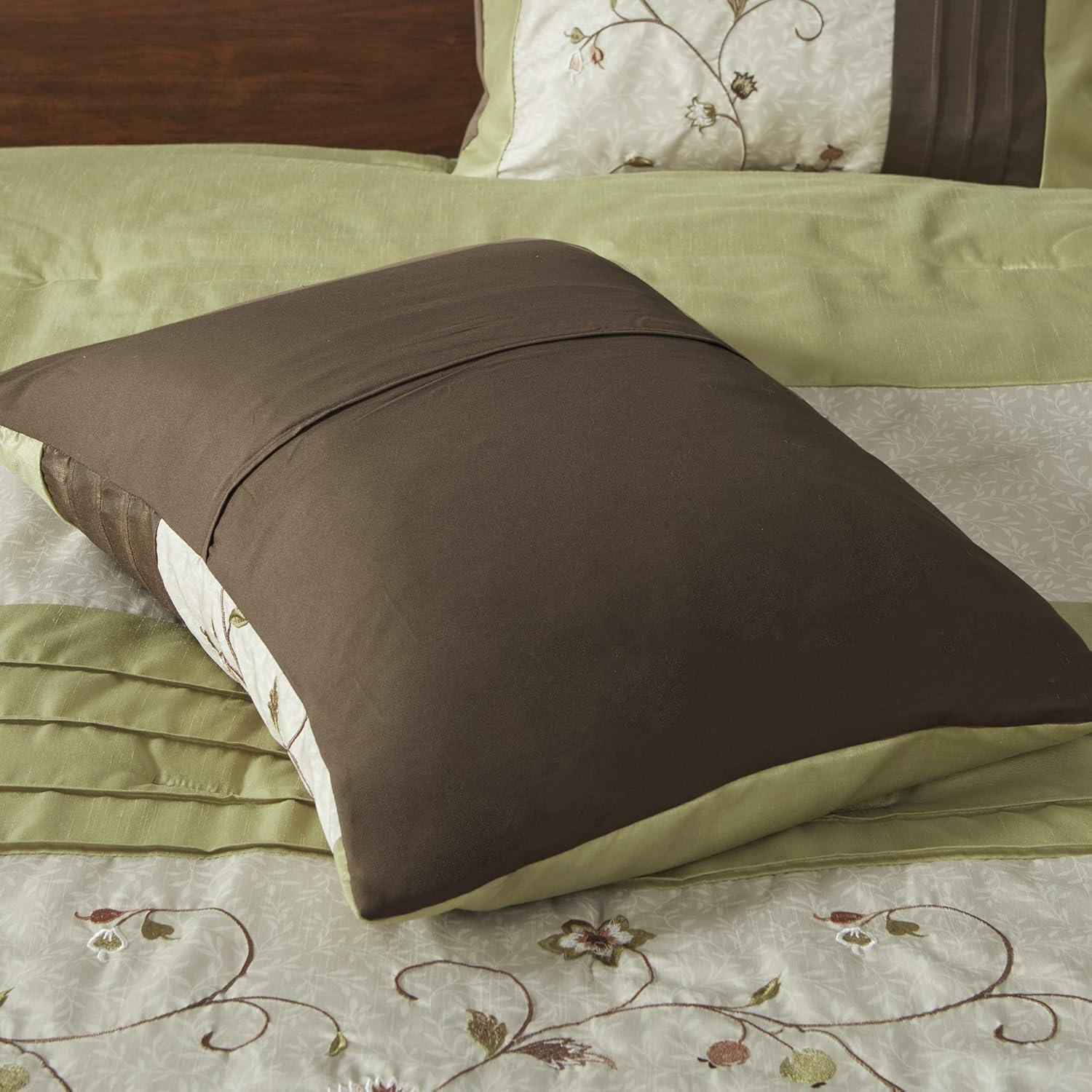imageMadison Park Serene Faux Silk Comforter Set Floral Embroidery Design All Season Bedding Set Matching Bed Skirt Decorative Pillows Red Queen90quotx90quot 7 PieceGreen