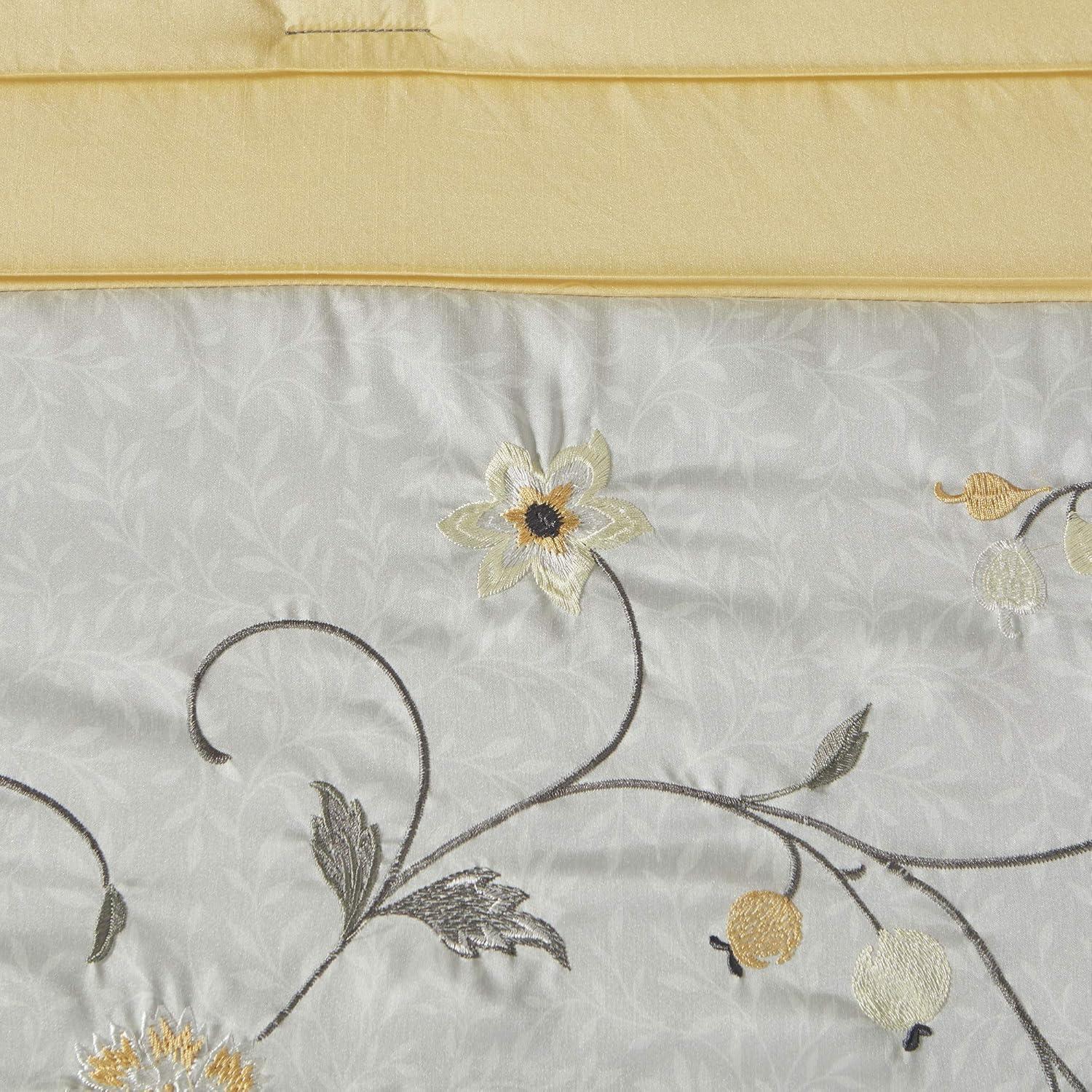 imageMadison Park Serene Faux Silk Comforter Set Floral Embroidery Design All Season Bedding Set Matching Bed Skirt Decorative Pillows Red Queen90quotx90quot 7 PieceYellow