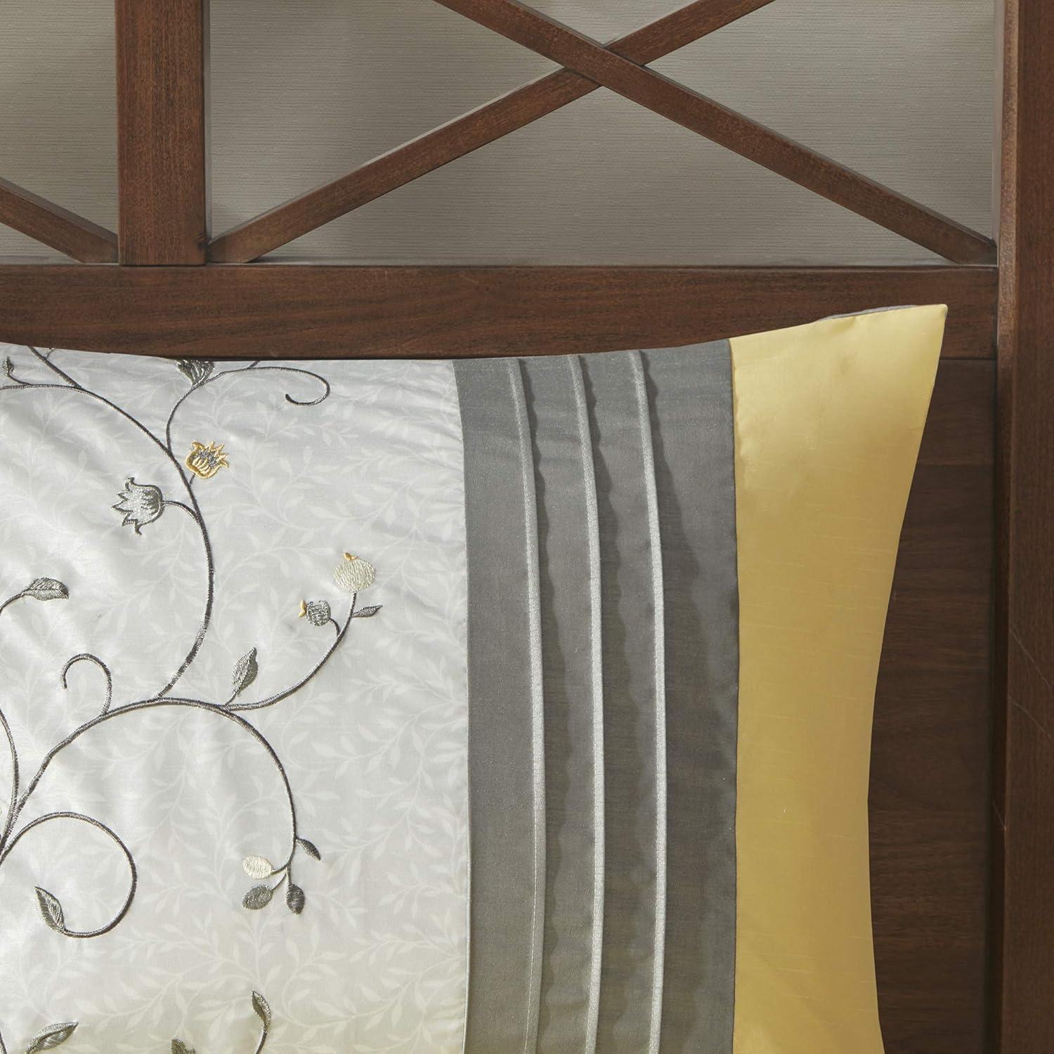 imageMadison Park Serene Faux Silk Comforter Set Floral Embroidery Design All Season Bedding Set Matching Bed Skirt Decorative Pillows Red Queen90quotx90quot 7 PieceYellow