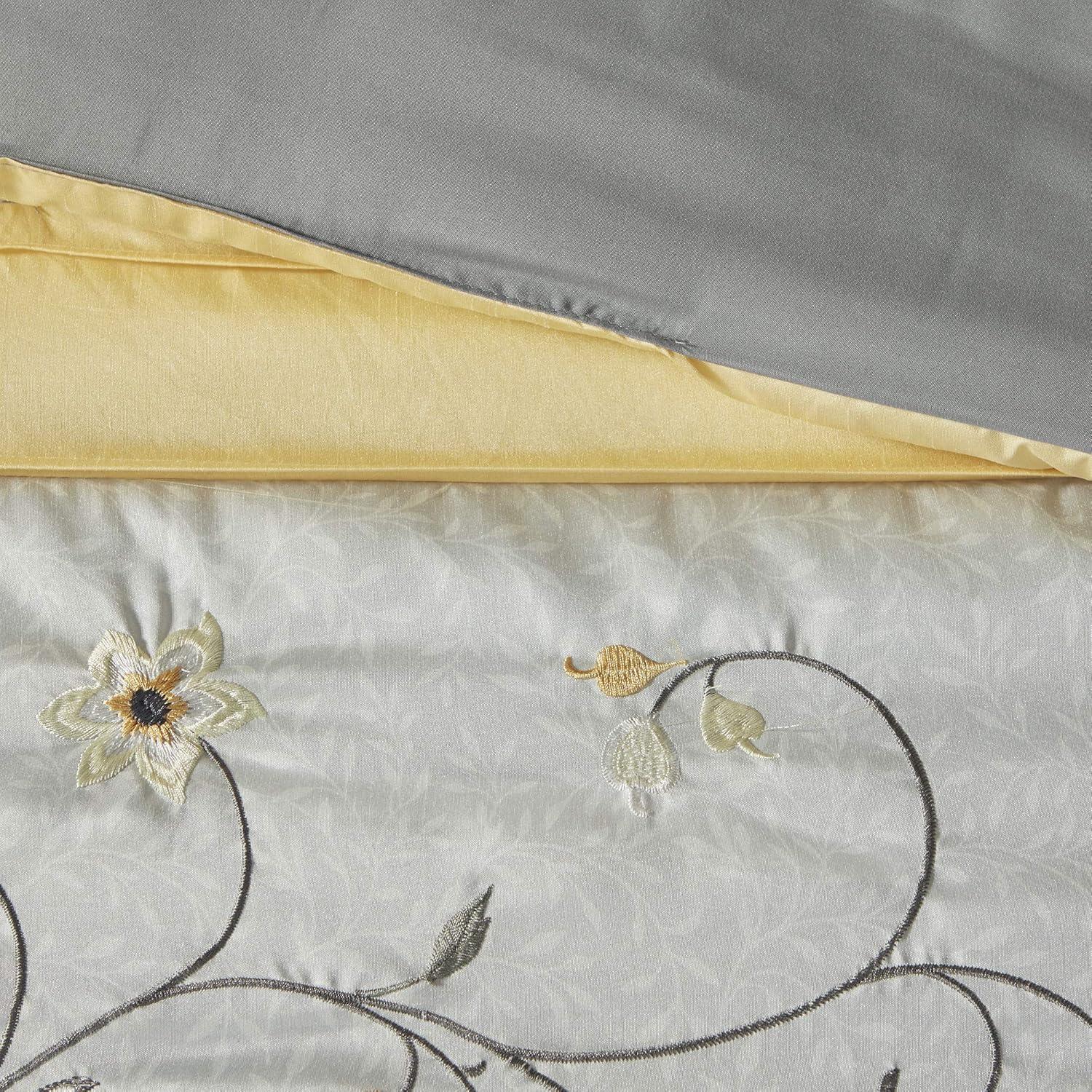 imageMadison Park Serene Faux Silk Comforter Set Floral Embroidery Design All Season Bedding Set Matching Bed Skirt Decorative Pillows Red Queen90quotx90quot 7 PieceYellow