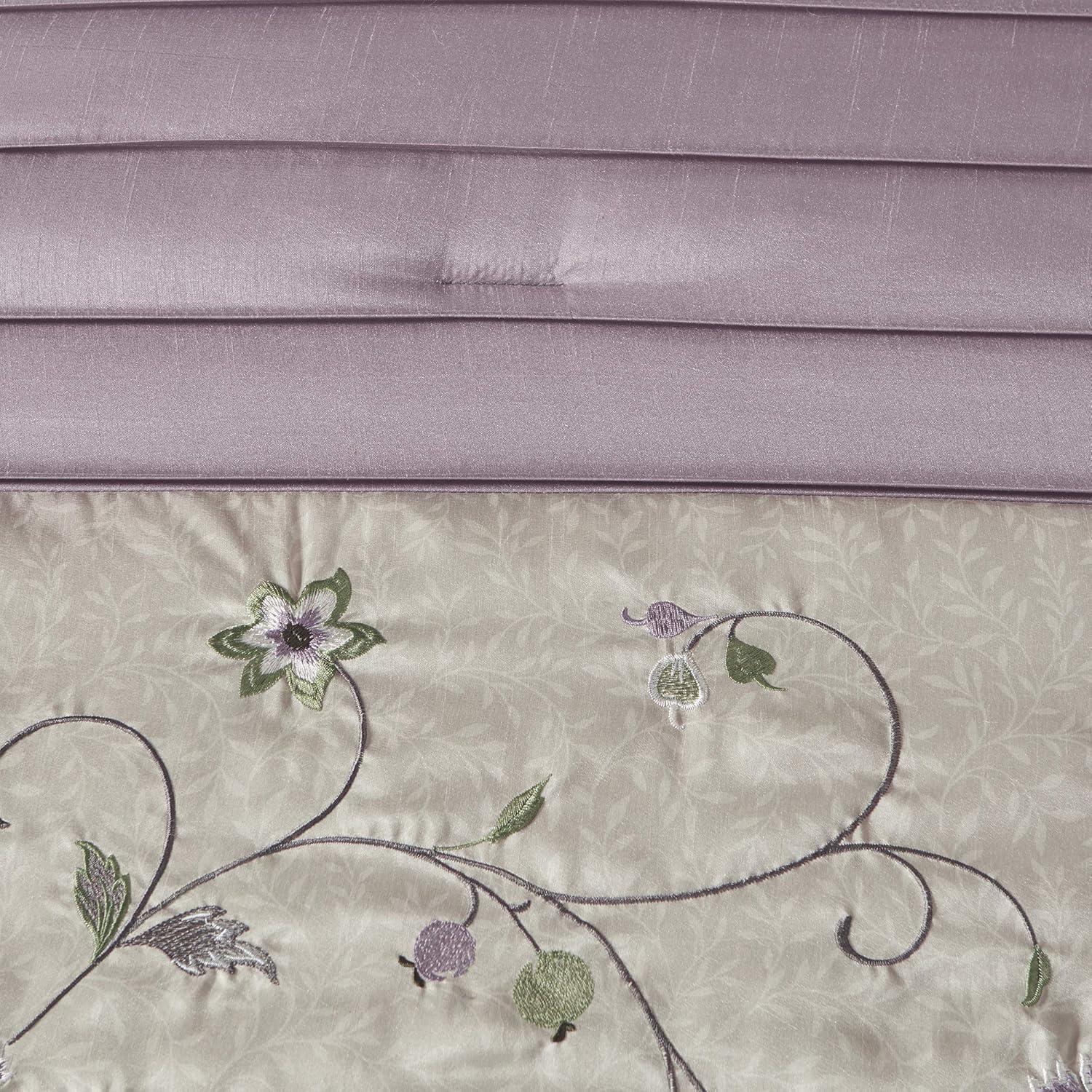 imageMadison Park Serene Faux Silk Comforter Set Floral Embroidery Design All Season Bedding Set Matching Bed Skirt Decorative Pillows Red Queen90quotx90quot 7 PiecePurple