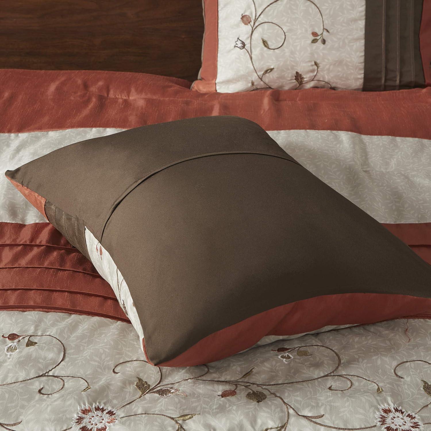 imageMadison Park Serene Faux Silk Comforter Set Floral Embroidery Design All Season Bedding Set Matching Bed Skirt Decorative Pillows Red Queen90quotx90quot 7 PieceSpice