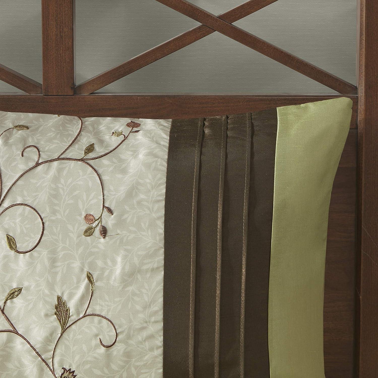 imageMadison Park Serene Faux Silk Comforter Set Floral Embroidery Design All Season Bedding Set Matching Bed Skirt Decorative Pillows Red Queen90quotx90quot 7 PieceGreen