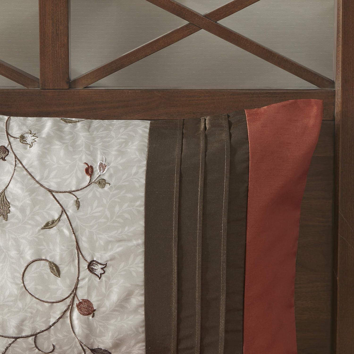 imageMadison Park Serene Faux Silk Comforter Set Floral Embroidery Design All Season Bedding Set Matching Bed Skirt Decorative Pillows Red Queen90quotx90quot 7 PieceSpice