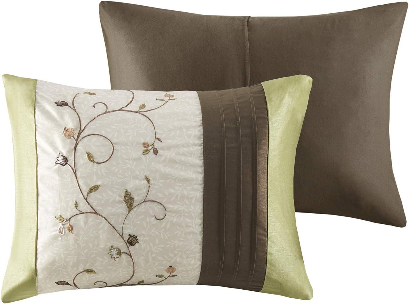 imageMadison Park Serene Faux Silk Comforter Set Floral Embroidery Design All Season Bedding Set Matching Bed Skirt Decorative Pillows Red Queen90quotx90quot 7 PieceGreen
