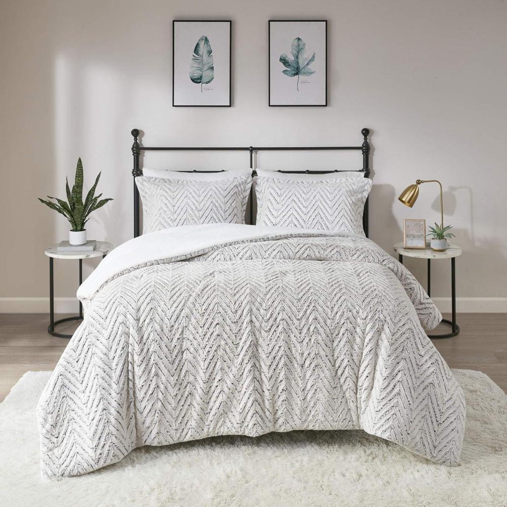 imageMadison Park Adelyn Ultra Soft Plush Faux Fur Chevron 3 Pieces Bedding Sets Bedroom Comforters FullQueen IvoryIvory