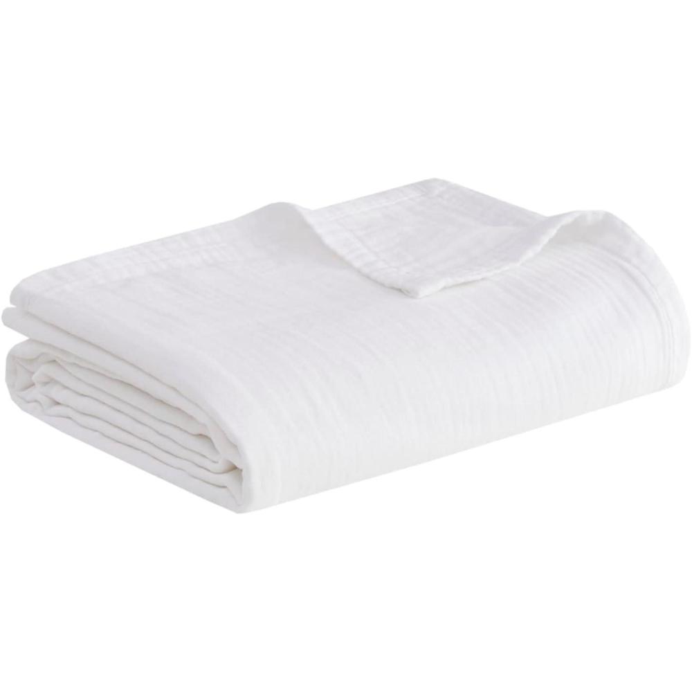 imageMadison Park Blanket Gauze 100 Cotton Soft ampamp Breathable 3 Layers Lightweight Summer Cover All Seasons Cozy ampamp Lofty for Bed Couch and Office Tan FullQueen90quotx90quotWhite