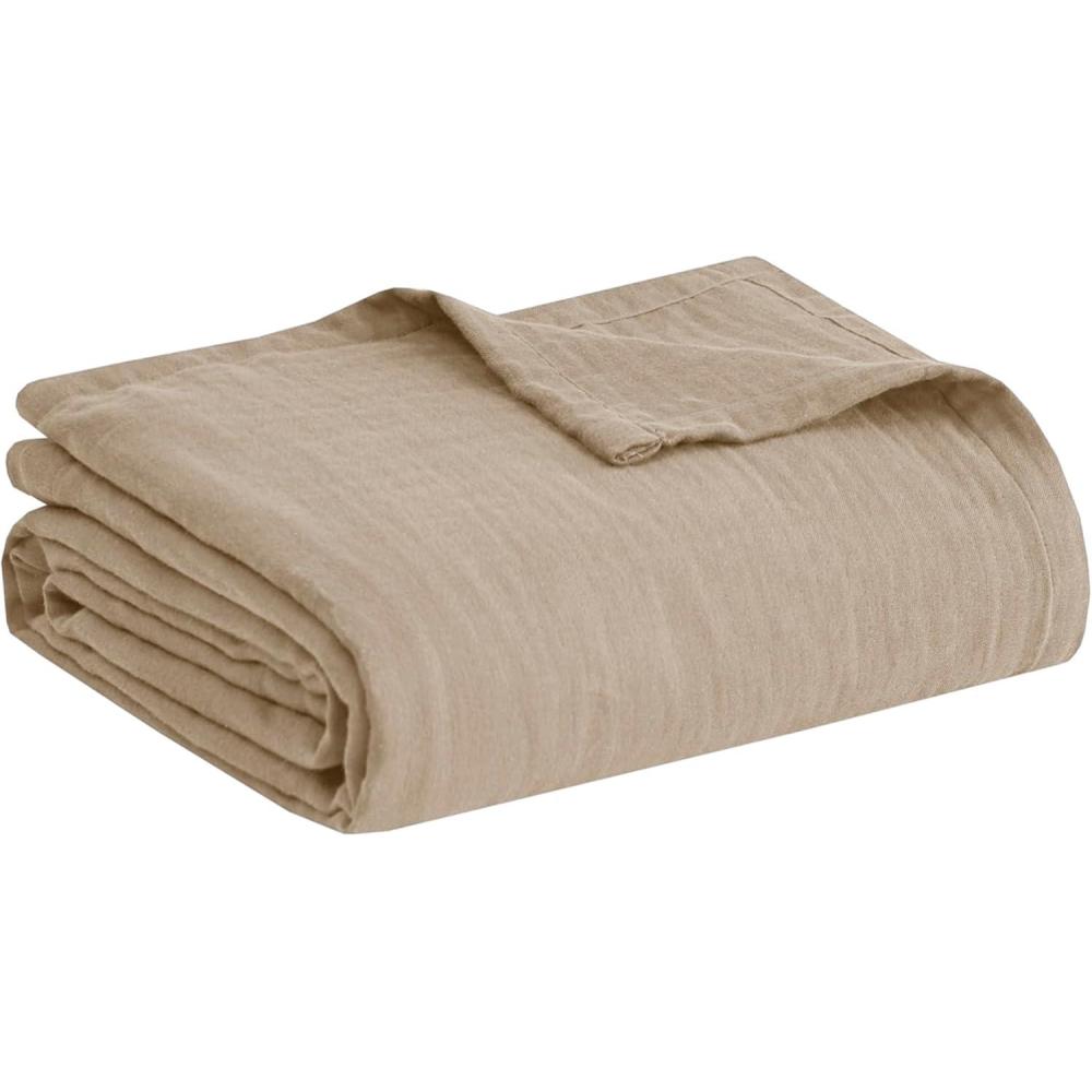 imageMadison Park Blanket Gauze 100 Cotton Soft ampamp Breathable 3 Layers Lightweight Summer Cover All Seasons Cozy ampamp Lofty for Bed Couch and Office Tan FullQueen90quotx90quotTan
