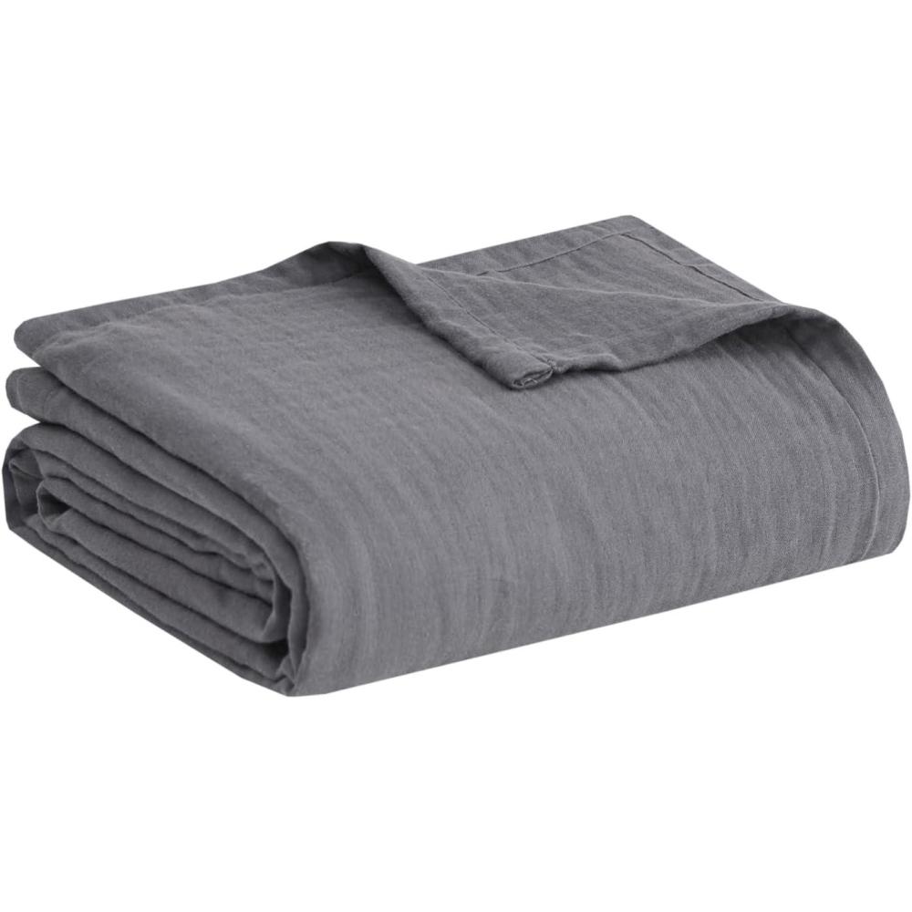 imageMadison Park Blanket Gauze 100 Cotton Soft ampamp Breathable 3 Layers Lightweight Summer Cover All Seasons Cozy ampamp Lofty for Bed Couch and Office Tan FullQueen90quotx90quotCharcoal