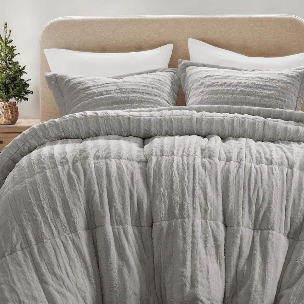 imageMadison Park Faux Fur Reversible Comforter Set Down Alternative Filling Modern Quilted Bedding with Matching Shams KingCalifornia King BlackGrey