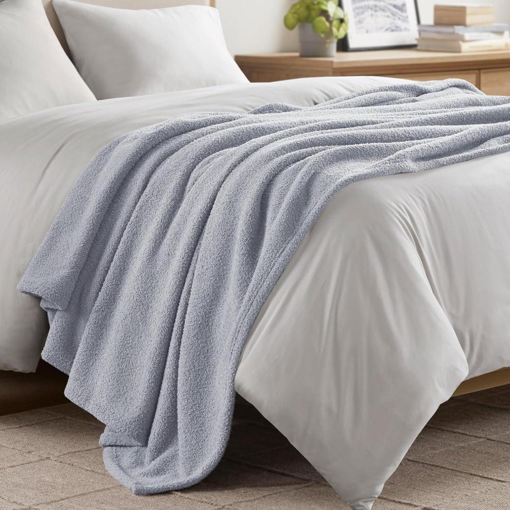 imageMadison Park Fuzzy Knit Blanket Dream Soft Blanket Cozy Breathable Cover Luxrurious Feathersoft Feel All Seasons Lightweight Bedding for Summer Cover for Bed Couch ampamp Sofa King Navy BlueGrey