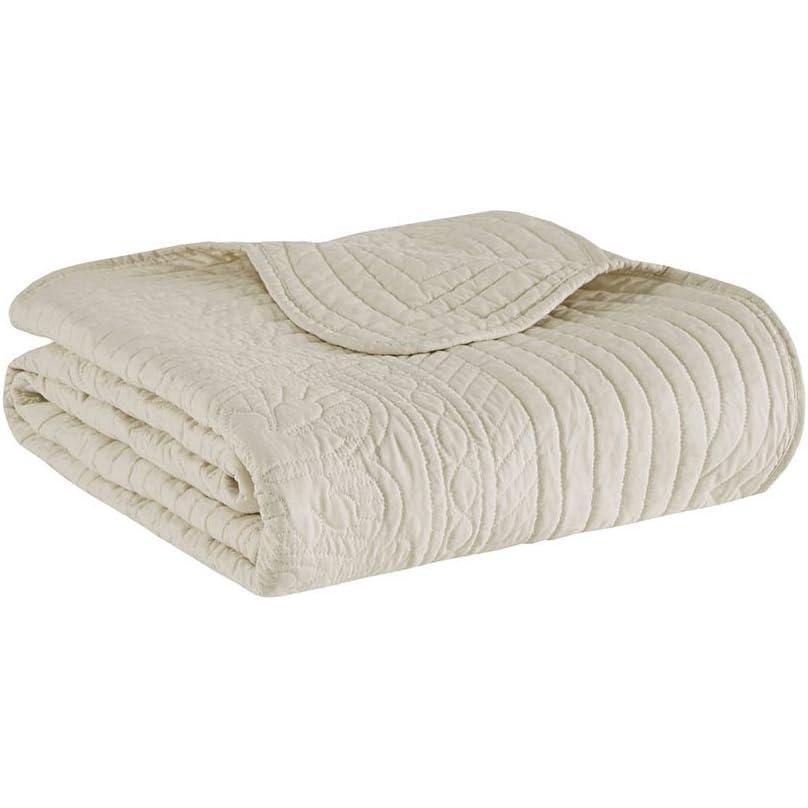 imageMadison Park Luxe Quilted Throw Blanket Damask Stitching Design Cotton Filled Spread Ultra Soft Cozy Bedding for Living Room Couch Sofa Bed 60x72quot Scalloped Borders CreamScalloped Edges Cream