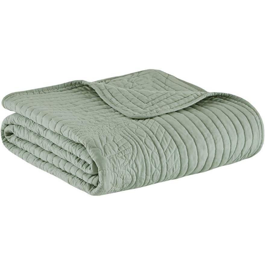 imageMadison Park Luxe Quilted Throw Blanket Damask Stitching Design Cotton Filled Spread Ultra Soft Cozy Bedding for Living Room Couch Sofa Bed 60x72quot Scalloped Borders CreamScalloped Edges Seafoam