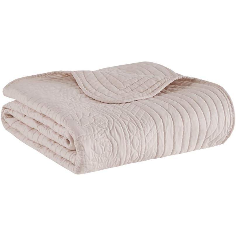 imageMadison Park Luxe Quilted Throw Blanket  Damask Stitching Design Cotton Filled Spread Ultra Soft Cozy Bedding for Living Room Couch Sofa Bed 60x72quot Scalloped Borders CreamScalloped Edges Blush