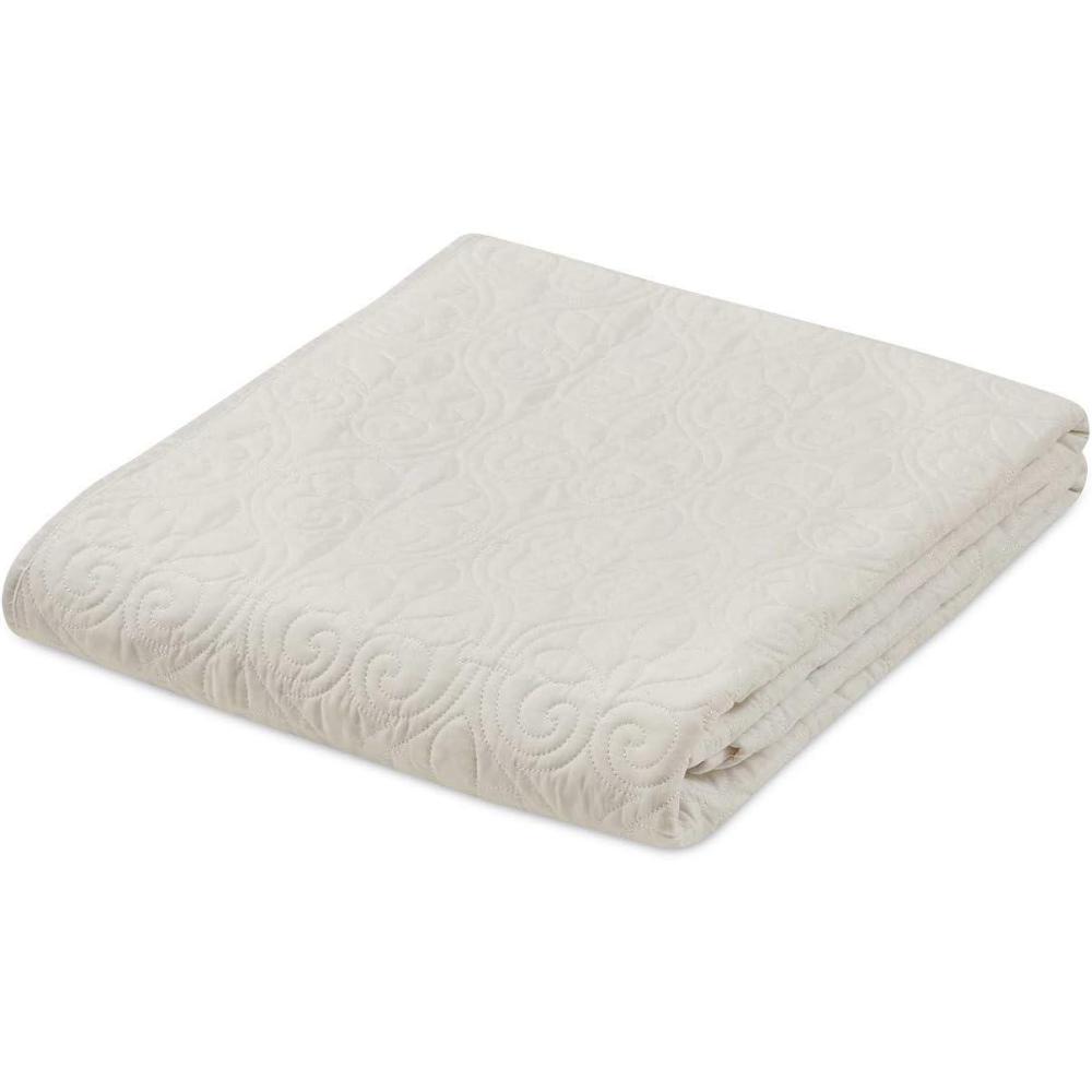 imageMadison Park Luxe Quilted Throw Blanket  Damask Stitching Design Cotton Filled Spread Ultra Soft Cozy Bedding for Living Room Couch Sofa Bed 60x72quot Scalloped Borders CreamIvory