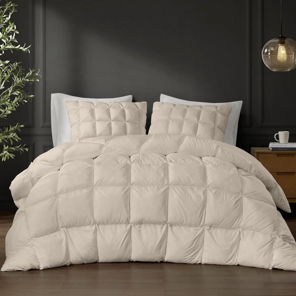 imageMadison Park Queen Comforter Overfilled High Desity Down Alternative Fill Winter 3D Puff Jump Tack Quilted Microfiber Fluffy Comforter Corner Loops Stay Puffed FullQueen WhiteTan