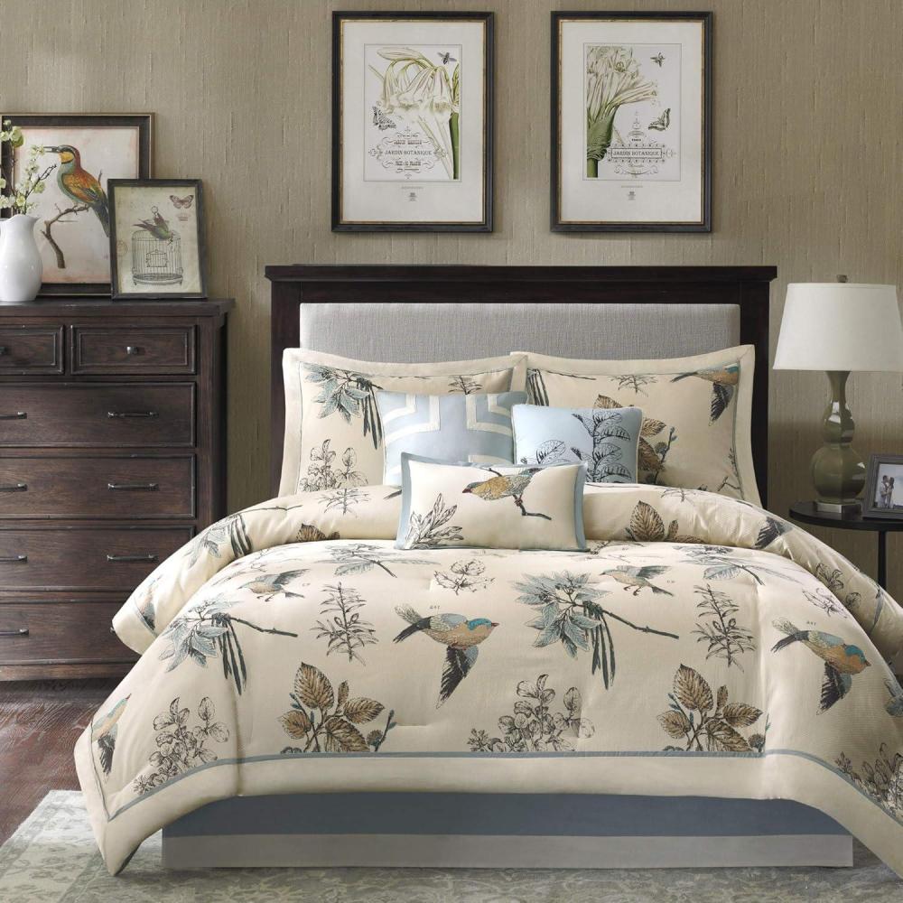 imageMadison Park Quincy Cozy Comforter Nature Scenery Design All Season Bedding Matching Bed Skirt Decorative Pillows Quincy Leaf ampamp Bird Khaki Queen90quotx90quot 7 PieceKhaki