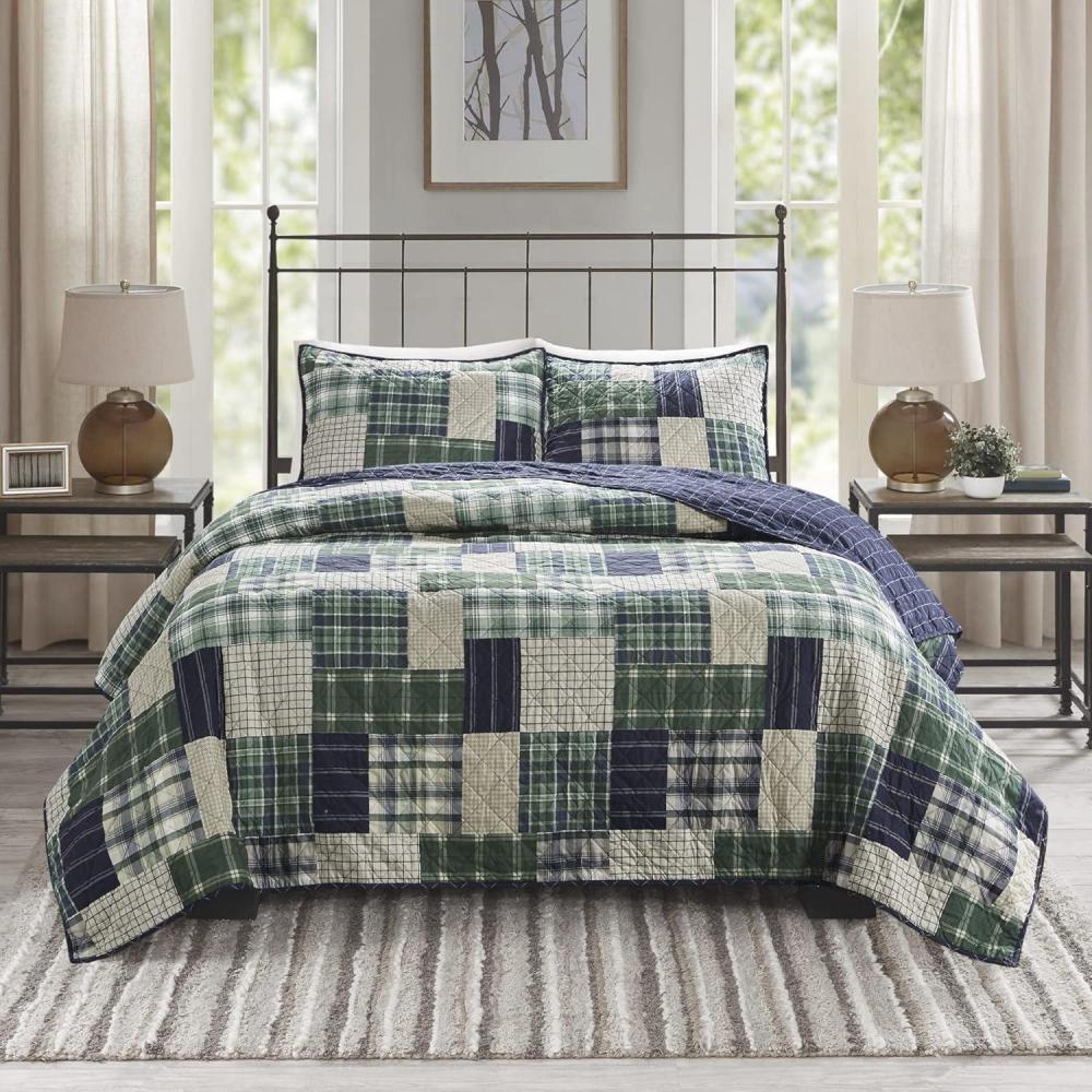 imageMadison Park Reversible Quilt Cabin Lifestyle Plaid Design  All Season Breathable Coverlet Bedspread Bedding Set Matching Shams FullQueen90quotx90quot Red 6 PieceTimber GreenNavy 3 Piece