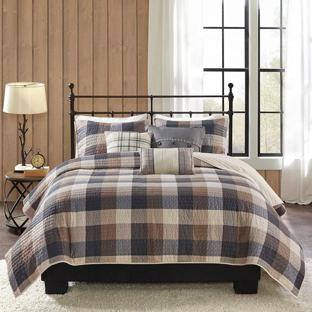 imageMadison Park Reversible Quilt Cabin Lifestyle Plaid Design  All Season Breathable Coverlet Bedspread Bedding Set Matching Shams FullQueen90quotx90quot Red 6 PieceRidge Neutral 6 Piece